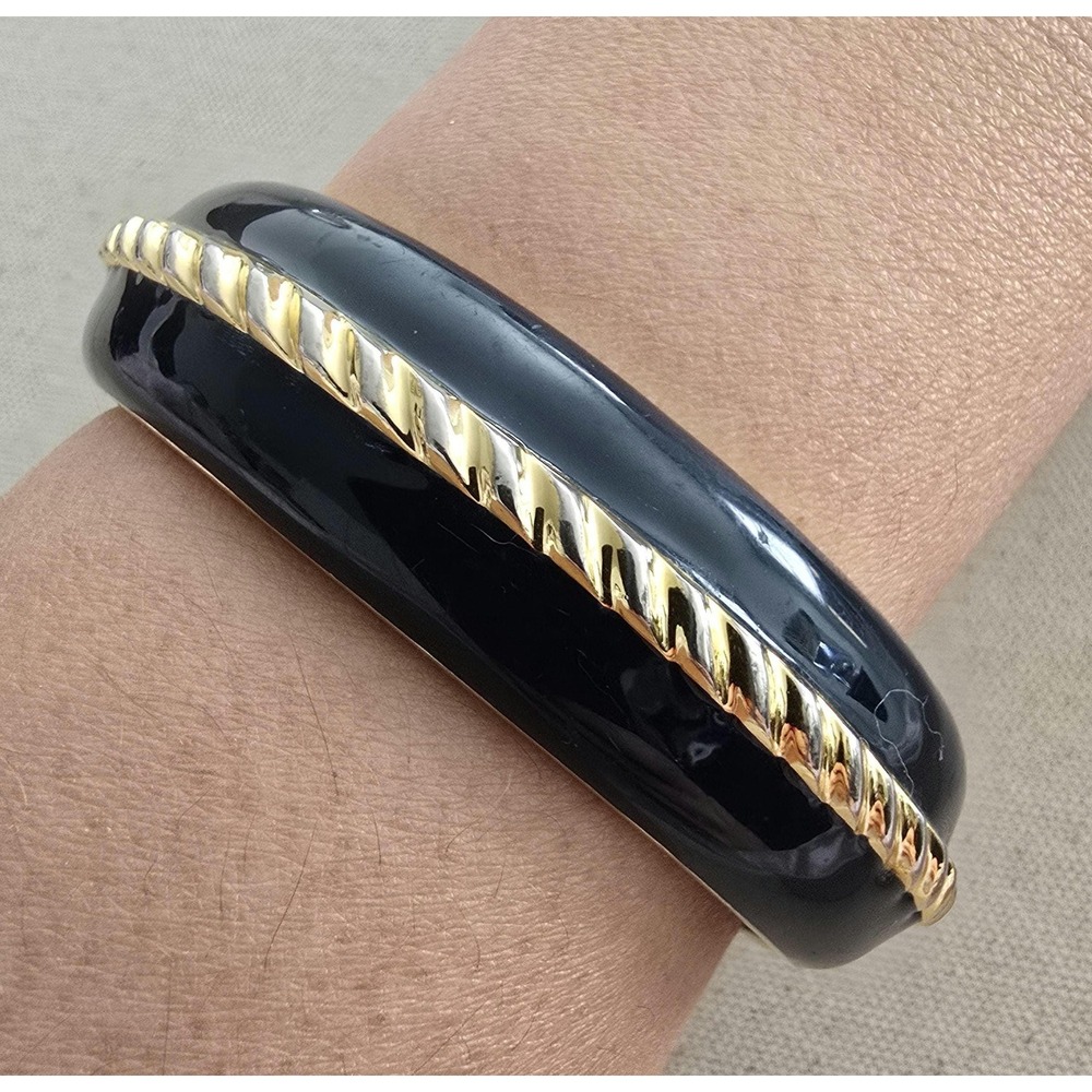 Vintage Saint John Navy Blue & Gold Enamel Bangle w/Rope‎ Detail Signed Bracelet - Picture 5 of 11